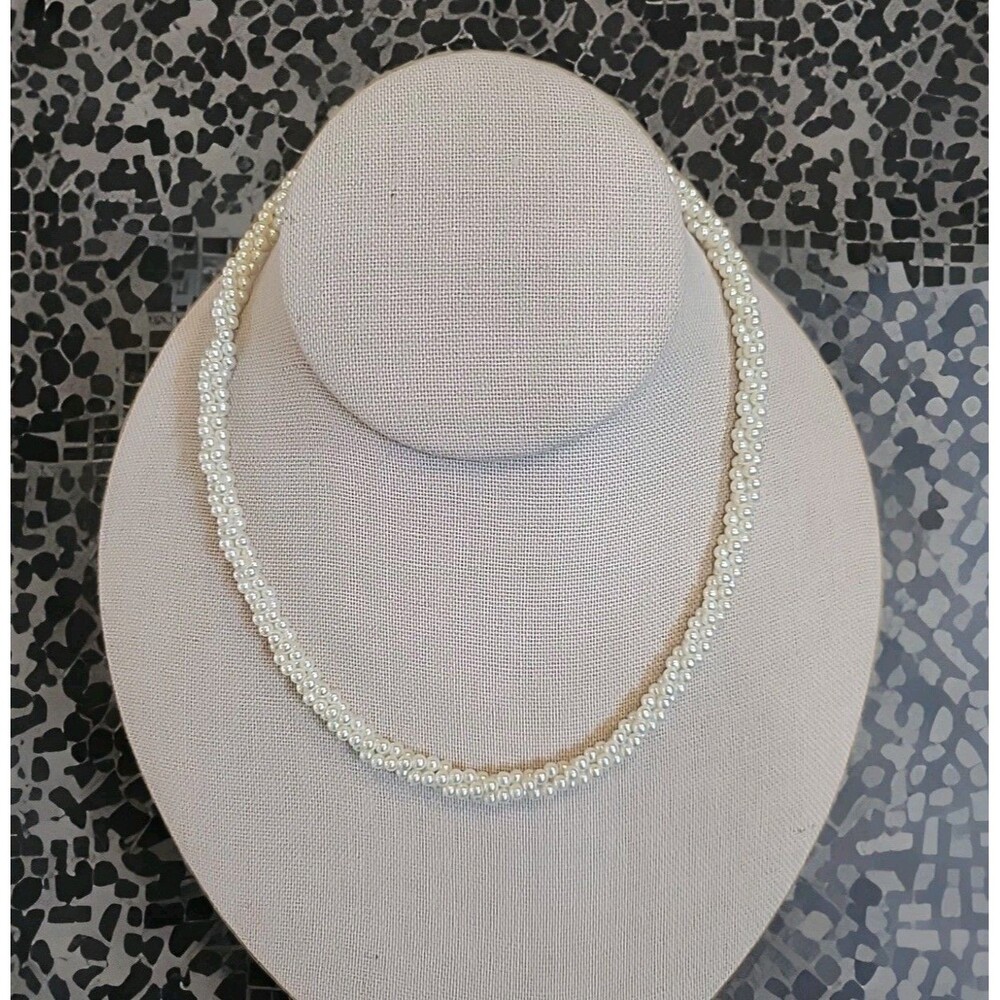 Vintage Mid-Century Faux Seed Pearl 16" Necklace Twisted Strand Patent Numbered